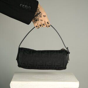 Rare FENDI Zucca FF Barrel Pochette Black